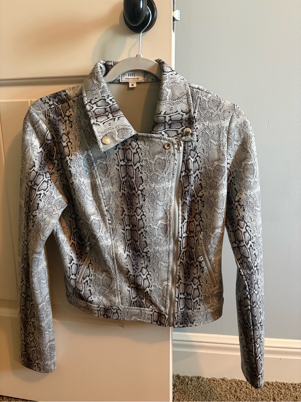 Have Snake-Print Faux Leather Jacket in Gray and Black